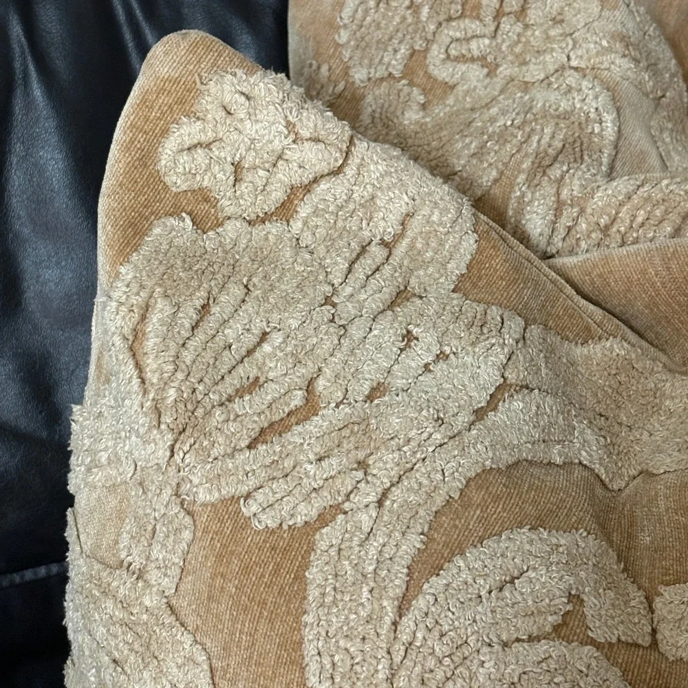 Pottery Barn Natalia Set 2 Chenille Damask 22x22 Pillow Covers Tan Gold Luxury